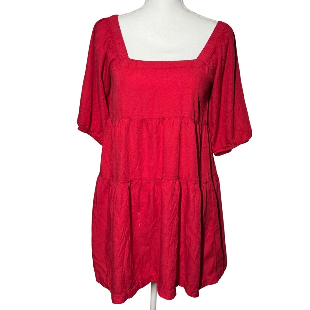 Universal Thread Babydoll Tiered Mini Dress S Red Excellent Puff Sleeve Square